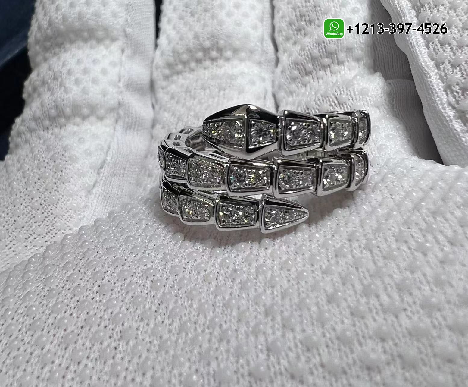 01h2gbdmrhb Custom Made Bulgari Serpenti Viper two-coil 18 kt white gold ring with pavé diamonds - High Quality 18k Gold and Diamond Luxury Distinctive Collection Designer Jewelry Customized Factory Price - Image 2
