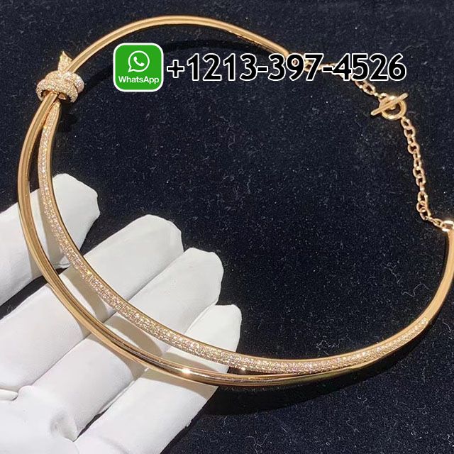 04fgyo3xlpi Best Sellers 1:1 Quality Cheap Custom Made Tiffany Knot Double Row 18K Rose Gold with Diamonds Necklace - High Quality 18k Gold and Diamond Luxury Distinctive Collection Designer Jewelry Customized Factory Price - Image 2