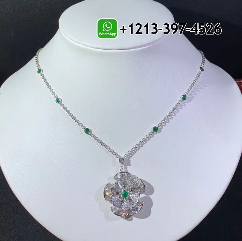 05mlhasse5f Bvlgari Divas’ Dream 18k White Gold Pave Diamond & Emeralds Pendant Necklace - High Quality 18k Gold and Diamond Luxury Distinctive Collection Designer Jewelry Customized Factory Price - Image 9