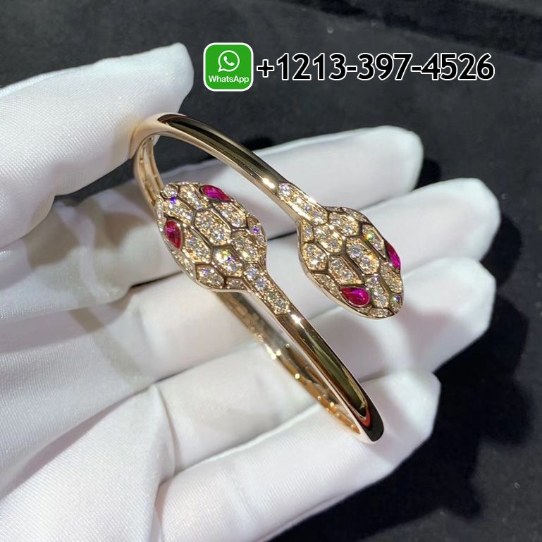 0faawwku4eg Custom Made Best Quality 1:1 Bulgari Serpenti 18 kt rose gold set with rubellite eyes and pavé diamonds bracelet - High Quality 18k Gold and Diamond Luxury Distinctive Collection Designer Jewelry Customized Factory Price - Image 9