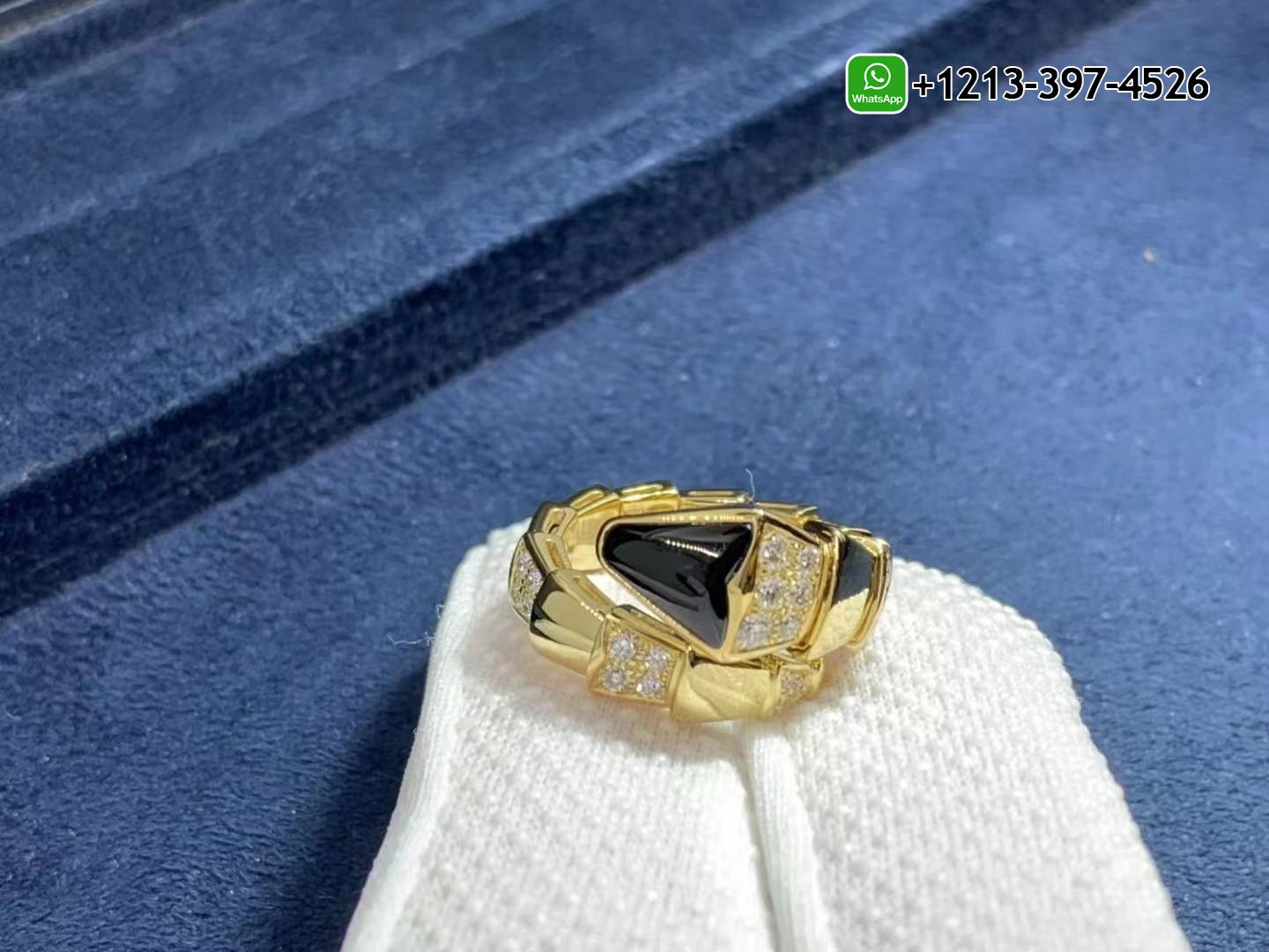 0mm2krgs4uh Custom Made Best Quality 1:1 Cheap Bulgari Serpenti Viper 18K Yellow Gold Onyx And Demi Pavé Diamonds One-Coil Ring - High Quality 18k Gold and Diamond Luxury Distinctive Collection Designer Jewelry Customized Factory Price - Image 2