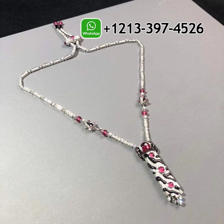 0o0s22hja4j Custom Made Best Quality 1:1 Cartier Beautés du Monde 18k White Gold 9.21ct Diamonds, Rubellites, Onyx High Jewelry Necklace - High Quality 18k Gold and Diamond Luxury Distinctive Collection Designer Jewelry Customized Factory Price - Image 9
