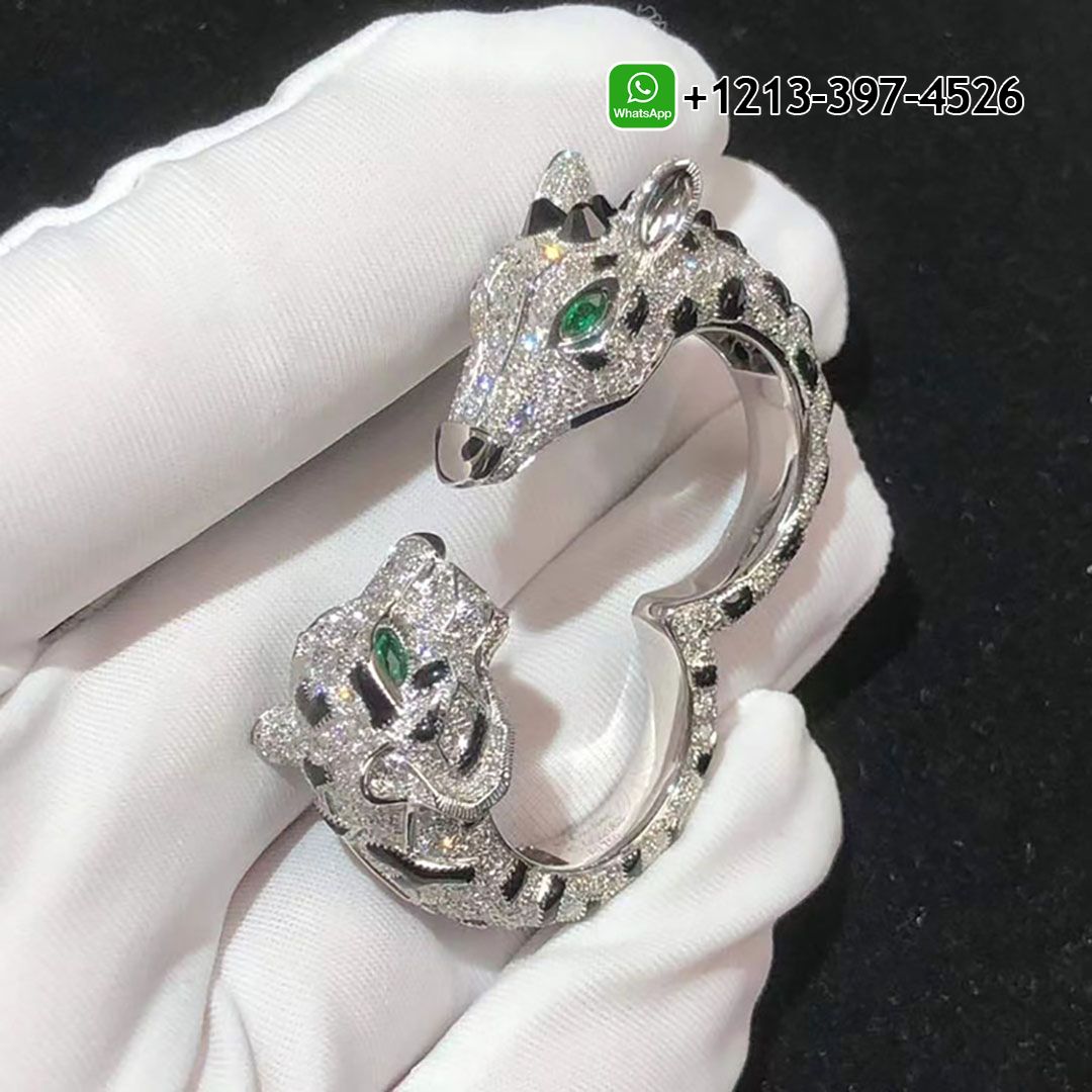 0olxfs5wzti Custom Made Best Quality 1:1 Indomptables de Cartier Tiger and Giraffe two-finger 18k White Gold Onyx Diamonds Ring - High Quality 18k Gold and Diamond Luxury Distinctive Collection Designer Jewelry Customized Factory Price