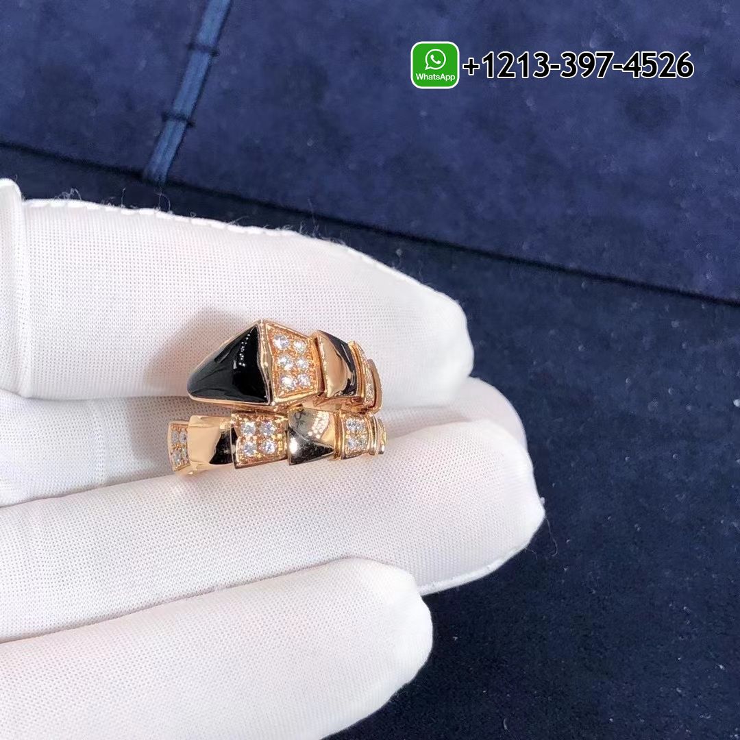0shggd0z24y Custom Made Best Quality 1:1 Bvlgari Serpenti One-coil 18k Gold Set with Black Onyx Elements and Demi Pavé Diamonds Ring - High Quality 18k Gold and Diamond Luxury Distinctive Collection Designer Jewelry Customized Factory Price - Image 7