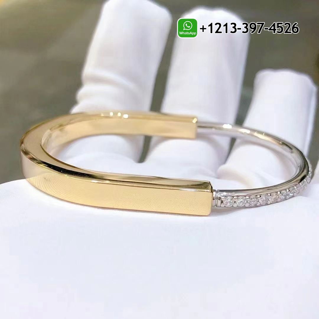 0syitd5jwqj Best Quality Tiffany Lock Bangle in 18k Yellow and White Gold Half Pavé Diamonds Bracelet - High Quality 18k Gold and Diamond Luxury Distinctive Collection Designer Jewelry Customized Factory Price
