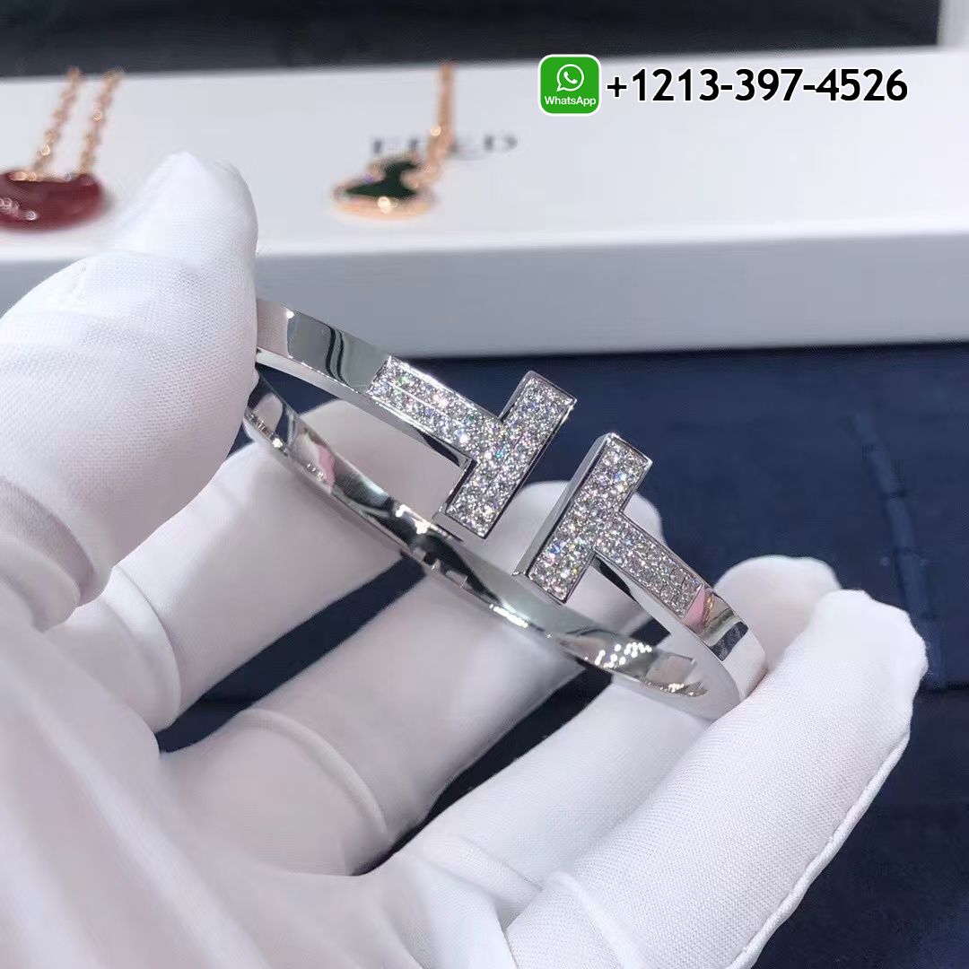 0tlgpy5mlcr Custom Made Best Sellers Quality 1:1 Tiffany 18k White Gold Pave Diamonds T Square Bracelet - High Quality 18k Gold and Diamond Luxury Distinctive Collection Designer Jewelry Customized Factory Price