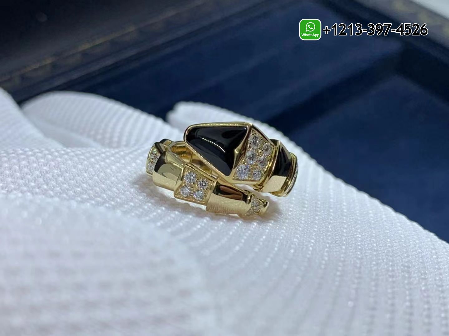 0u1pkwgma3z Custom Made Best Quality 1:1 Cheap Bulgari Serpenti Viper 18K Yellow Gold Onyx And Demi Pavé Diamonds One-Coil Ring - High Quality 18k Gold and Diamond Luxury Distinctive Collection Designer Jewelry Customized Factory Price - Image 5