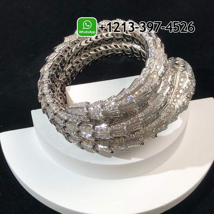 0wsmjuhwx1w Custom Made Best Quality 1:1 Bvlgari Serpenti Full Pave Diamond Triple Wrap Serpenti 18k White Gold Bracelet - High Quality 18k Gold and Diamond Luxury Distinctive Collection Designer Jewelry Customized Factory Price - Image 2