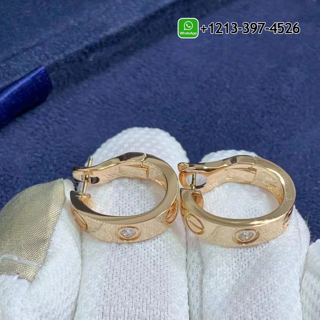 Custom Made Best Quality 1:1 Cartier 18K Rose Gold 2 Diamonds LOVE Hoop Earrings - High Quality 18k Gold and Diamond Luxury Distinctive Collection Designer Jewelry Customized Factory Price