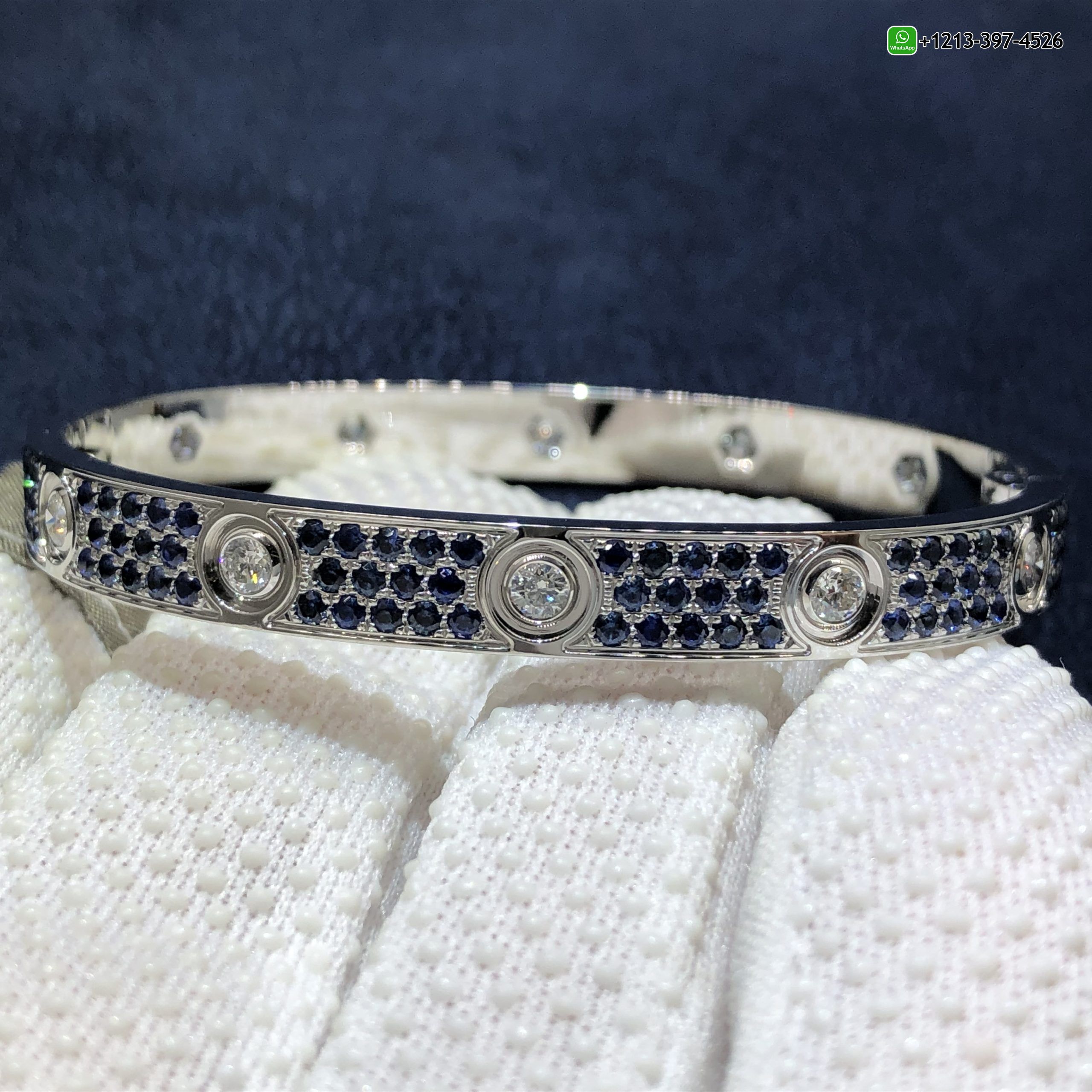 10az4lnzuig Cartier Love Blue Sapphire Paved and 10 Diamonds Single-screw Closure Classic Model 18k White Gold Bracelet - High Quality 18k Gold and Diamond Luxury Distinctive Collection Designer Jewelry Customized Factory Price - Image 4