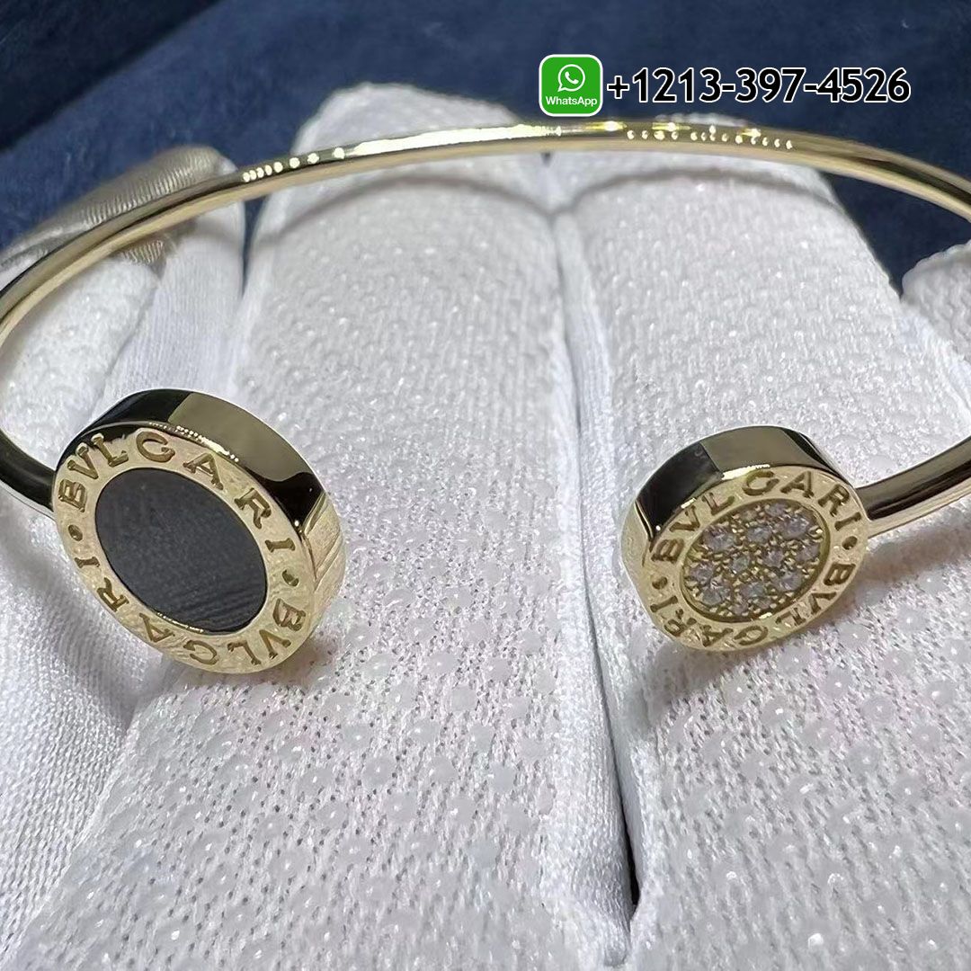 Custom Made Best Sellers Quality 1:1 Copy BVLGARI 18 kt yellow gold bracelet set with onyx element and pavé diamonds - High Quality 18k Gold and Diamond Luxury Distinctive Collection Designer Jewelry Customized Factory Price 14bpc4e3bnm