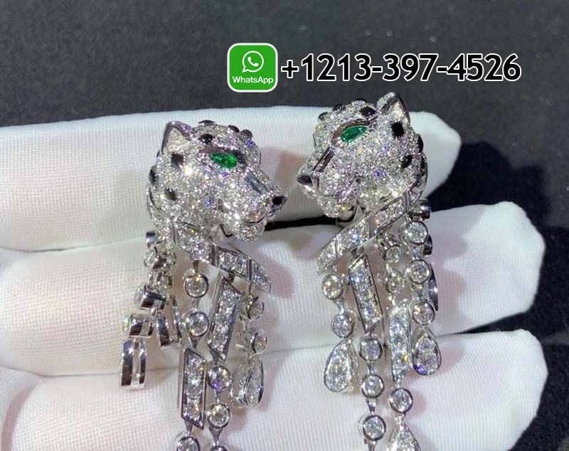 1b2mcqcrae5 Custom Made Best Quality 1:1 Cheap Cartier 18k White Gold Pave Diamonds Panthère de Cartier Tassels Earrings - High Quality 18k Gold and Diamond Luxury Distinctive Collection Designer Jewelry Customized Factory Price - Image 6