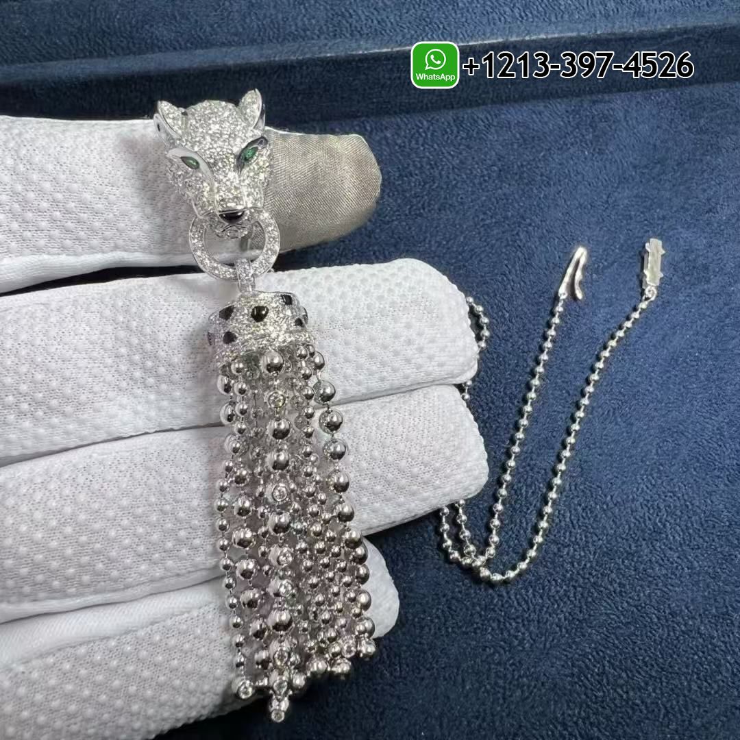 1de1wjv4uiw Custom Made Best Sellers Quality 1:1 Cartier Panthere de Cartier Pave Diamonds Onyx Emeralds 18k White Gold Tassels Necklace - High Quality 18k Gold and Diamond Luxury Distinctive Collection Designer Jewelry Customized Factory Price - Image 7