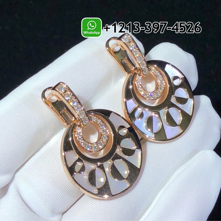 Custom Made Best Sellers Quality 1:1 Bvlgari 18k Rose Gold Diamond Intarsio Mother-of-Pearl Earrings - High Quality 18k Gold and Diamond Luxury Distinctive Collection Designer Jewelry Customized Factory Price 1f0zf1p32ft