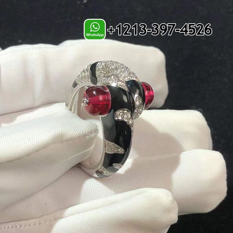 Custom Made Best Sellers Quality 1:1 Cartier Beautés du Monde 18k White Gold Diamonds,Rubellite, Onyx High Jewelry Ring - High Quality 18k Gold and Diamond Luxury Distinctive Collection Designer Jewelry Customized Factory Price