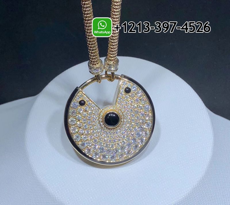 1mbkxq44u3l Custom Made Best Quality 1:1 Cartier Amulette De Cartier 18K Yellow Gold Diamonds Onyx Large Model Necklace - High Quality 18k Gold and Diamond Luxury Distinctive Collection Designer Jewelry Customized Factory Price - Image 6
