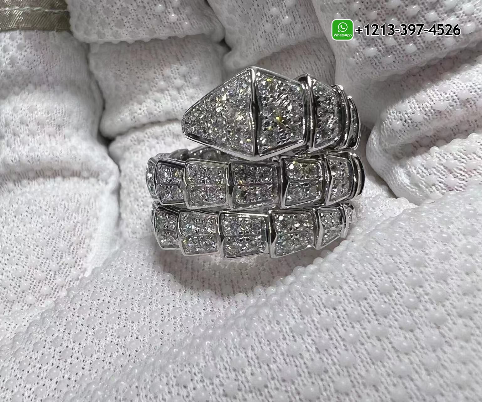1mswphrntt0 Custom Made Best Quality 1:1 Copy Bvlgari Serpenti Viper Two-Coil 18K White Gold Full Diamond Paved Snake Ring - High Quality 18k Gold and Diamond Luxury Distinctive Collection Designer Jewelry Customized Factory Price - Image 8
