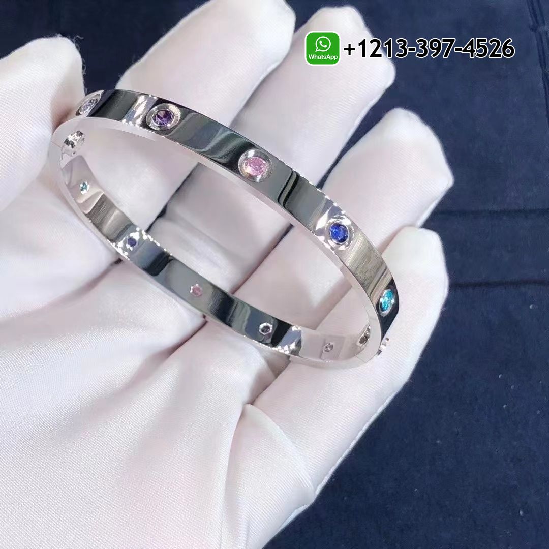 Custom Made Best Quality 1:1 Cartier 18k White Gold 10 Multi Gemstones Rainbow Love Bracelet - High Quality 18k Gold and Diamond Luxury Distinctive Collection Designer Jewelry Customized Factory Price 1q0pmlow2tm