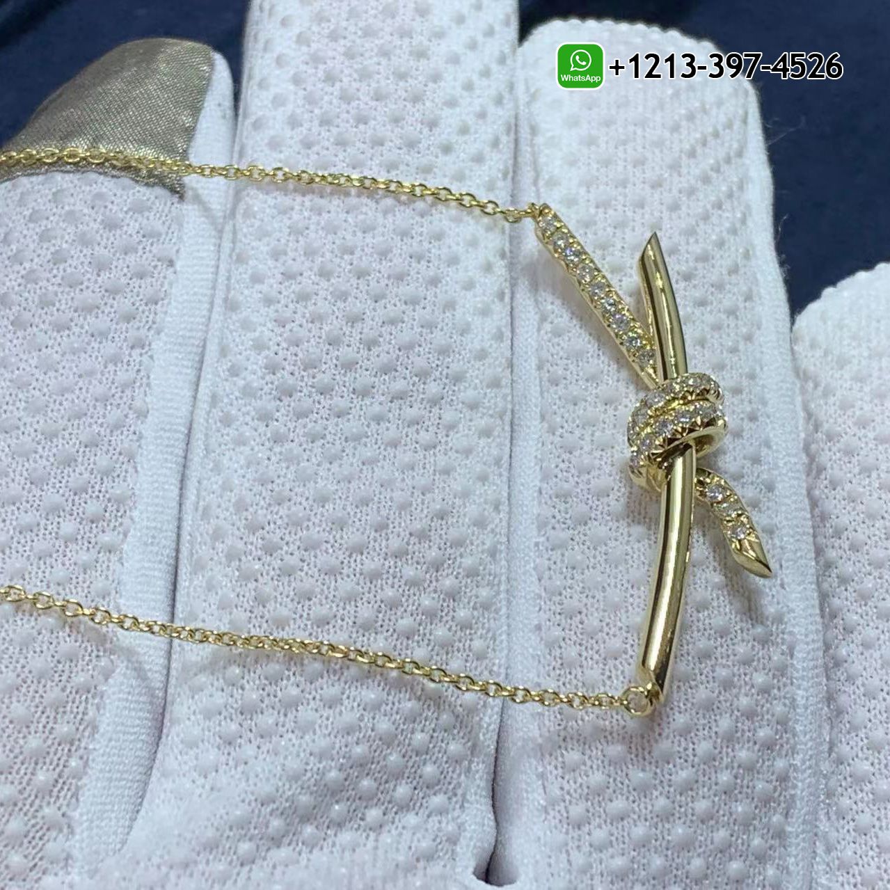 Custom Made Best Sellers Quality 1:1 Tiffany 18k Yellow Gold Diamond Knot Pendant Necklace - High Quality 18k Gold and Diamond Luxury Distinctive Collection Designer Jewelry Customized Factory Price