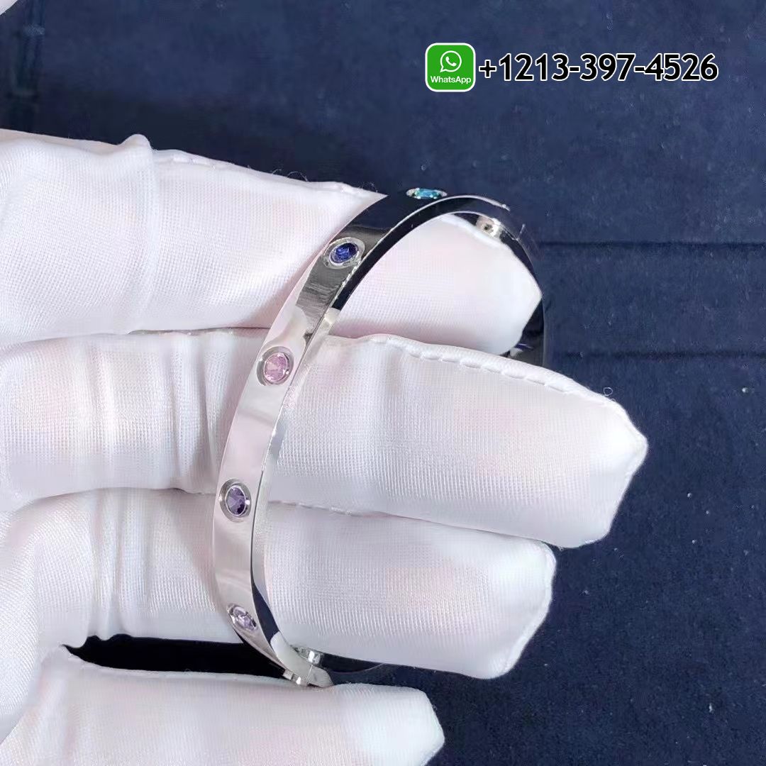 21d3g3fdsyv Custom Made Best Quality 1:1 Cartier 18k White Gold 10 Multi Gemstones Rainbow Love Bracelet - High Quality 18k Gold and Diamond Luxury Distinctive Collection Designer Jewelry Customized Factory Price - Image 6