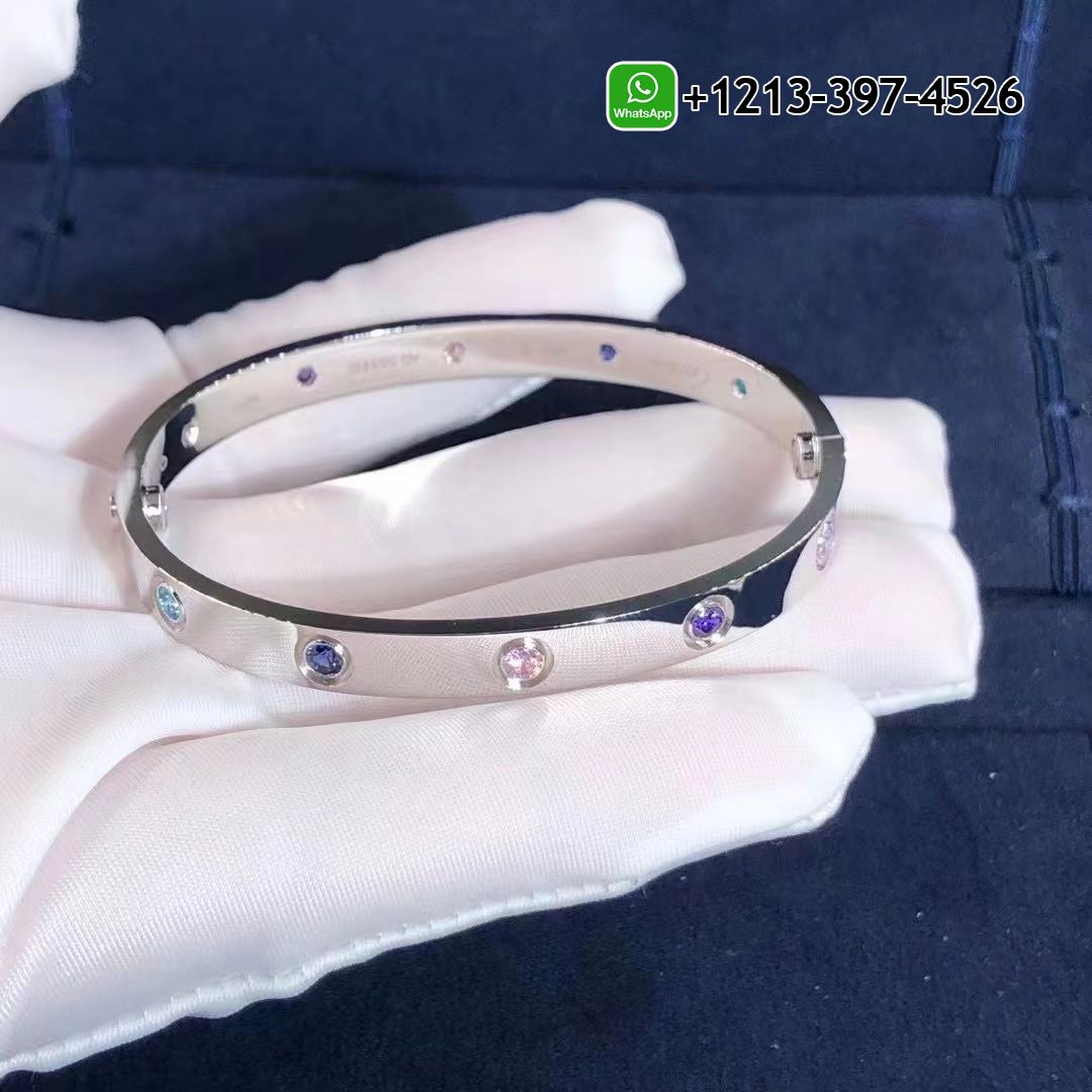22c2zwkmjtn Custom Made Best Quality 1:1 Cartier 18k White Gold 10 Multi Gemstones Rainbow Love Bracelet - High Quality 18k Gold and Diamond Luxury Distinctive Collection Designer Jewelry Customized Factory Price - Image 2