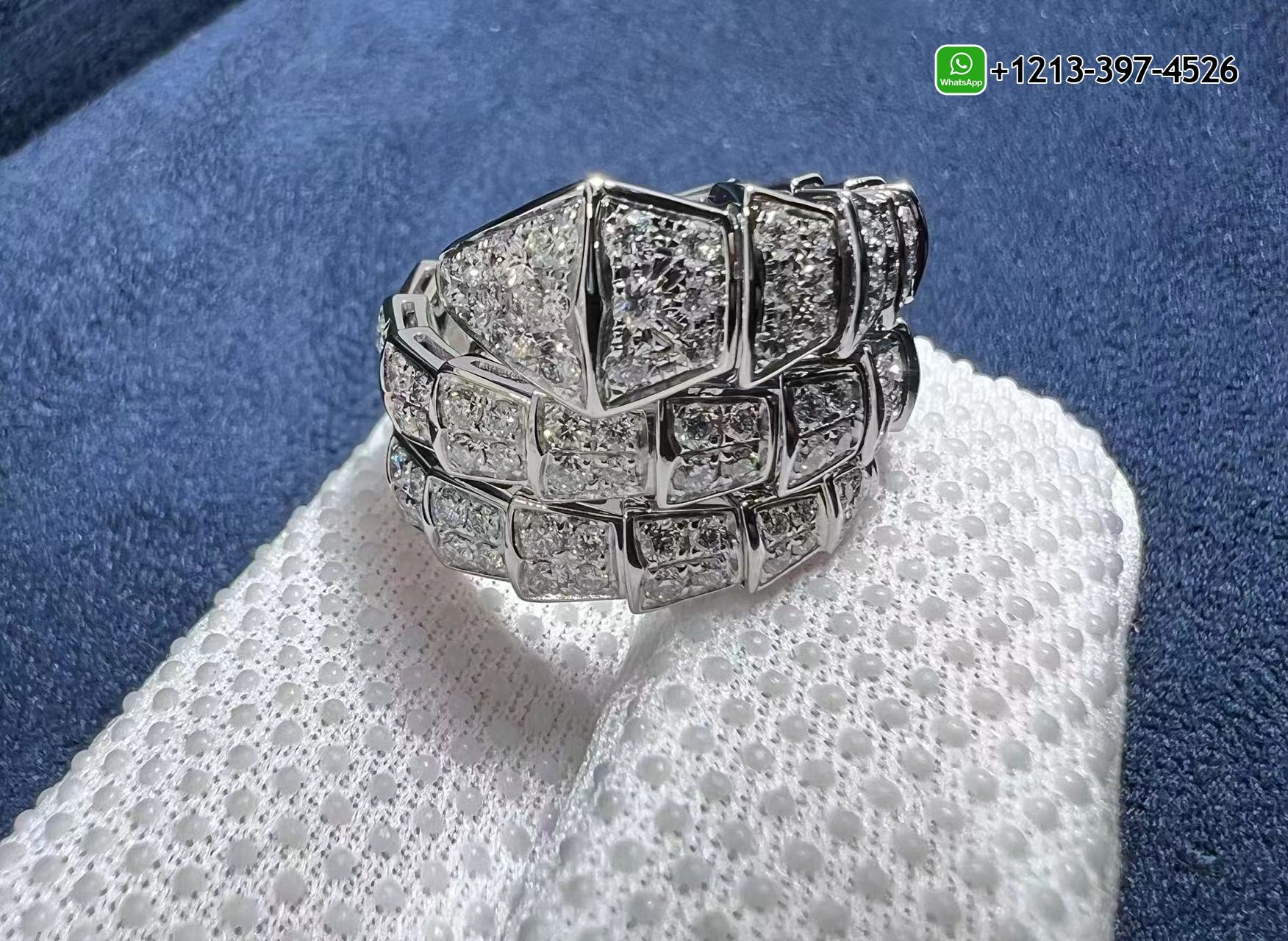 25fo2hbjolv Custom Made Best Quality 1:1 Copy Bvlgari Serpenti Viper Two-Coil 18K White Gold Full Diamond Paved Snake Ring - High Quality 18k Gold and Diamond Luxury Distinctive Collection Designer Jewelry Customized Factory Price - Image 6