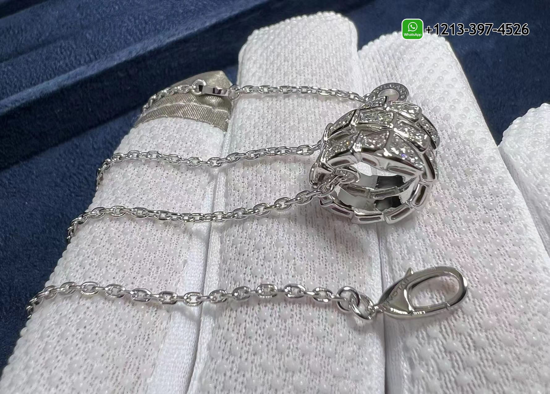 25sq0fhvez4 Custom Made Best Sellers Quality 1:1 Copy Bvlgari Serpenti Viper Full Pave Diamond 18k White Gold Pendant Necklace - High Quality 18k Gold and Diamond Luxury Distinctive Collection Designer Jewelry Customized Factory Price - Image 3