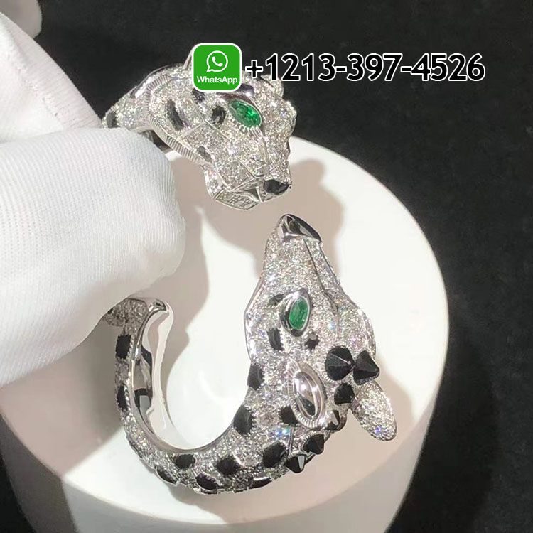 2gnxtoucico Custom Made Best Quality 1:1 Indomptables de Cartier Tiger and Giraffe two-finger 18k White Gold Onyx Diamonds Ring - High Quality 18k Gold and Diamond Luxury Distinctive Collection Designer Jewelry Customized Factory Price - Image 6