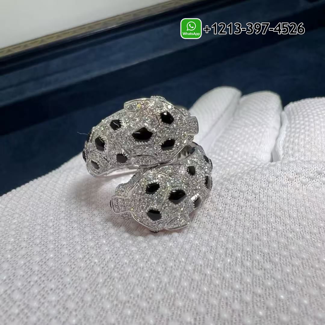 2hvo13cf1ti Custom Made Best Sellers Quality 1:1 Cartier Panthère de Cartier Double Heads 18k White Gold Onyx Diamonds Ring - High Quality 18k Gold and Diamond Luxury Distinctive Collection Designer Jewelry Customized Factory Price - Image 7