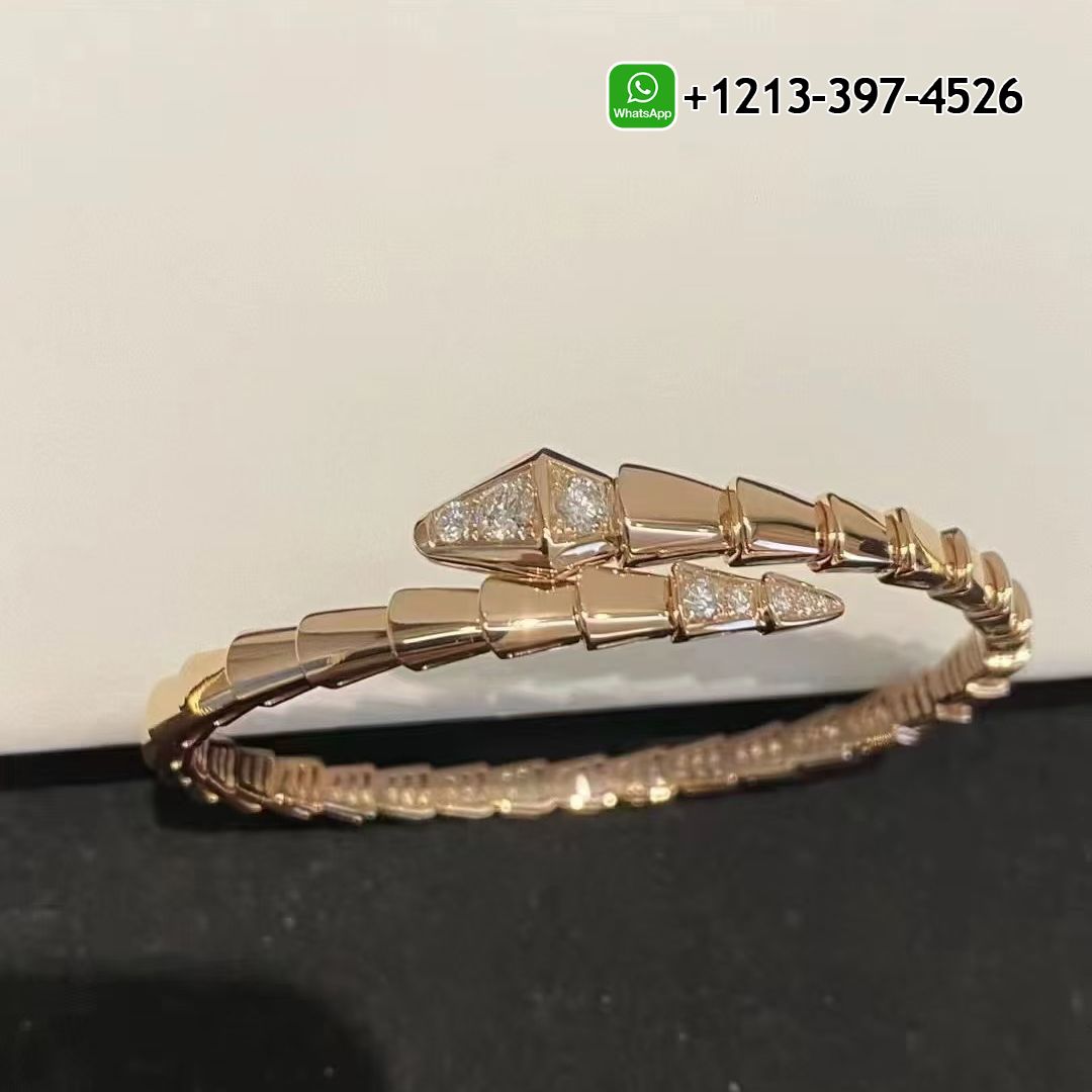 2wmsk54wqsh Custom Made Best Sellers Quality 1:1 Bvlgari 18k Rose Gold Serpenti Viper Diamond One-coil Slim Bracelet - High Quality 18k Gold and Diamond Luxury Distinctive Collection Designer Jewelry Customized Factory Price - Image 3