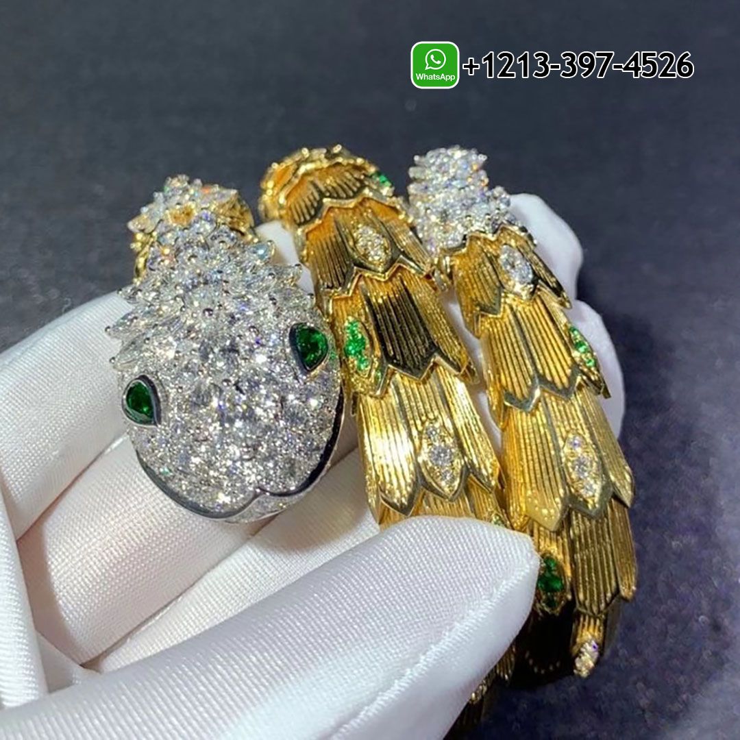 Custom Made Best Quality 1:1 Bvlgari Serpenti 18K Yellow Gold Diamonds and Emerald High Jewellery Bracelet - High Quality 18k Gold and Diamond Luxury Distinctive Collection Designer Jewelry Customized Factory Price 2ynpmzskwvf