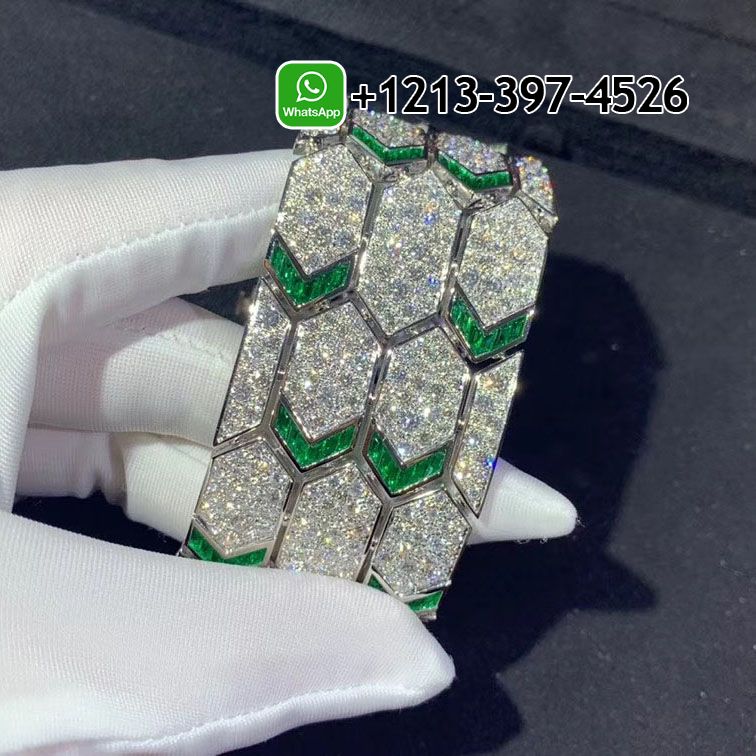 2zif5wg0slo Best Sellers 1:1 Quality Cheap Custom Made Bvlgari Serpenti 18K White Gold Full Pave Diamond Emerald Bracelet - High Quality 18k Gold and Diamond Luxury Distinctive Collection Designer Jewelry Customized Factory Price