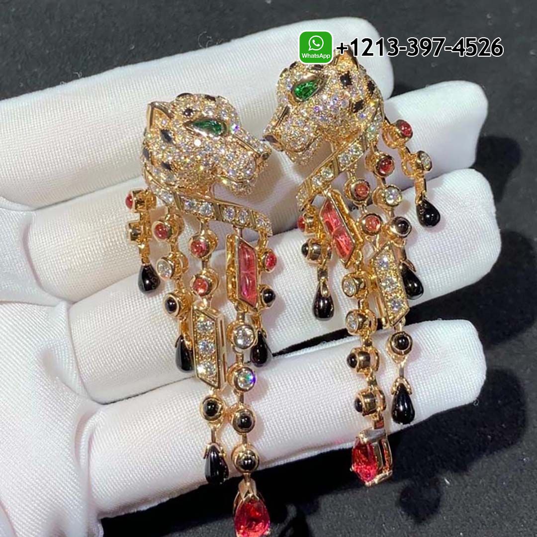 Cartier Panthère de Cartier Earrings Rose Gold, Diamonds, Emeralds, Rubellites H8000485 - High Quality 18k Gold and Diamond Luxury Distinctive Collection Designer Jewelry Customized Factory Price 31wy0qav3gv