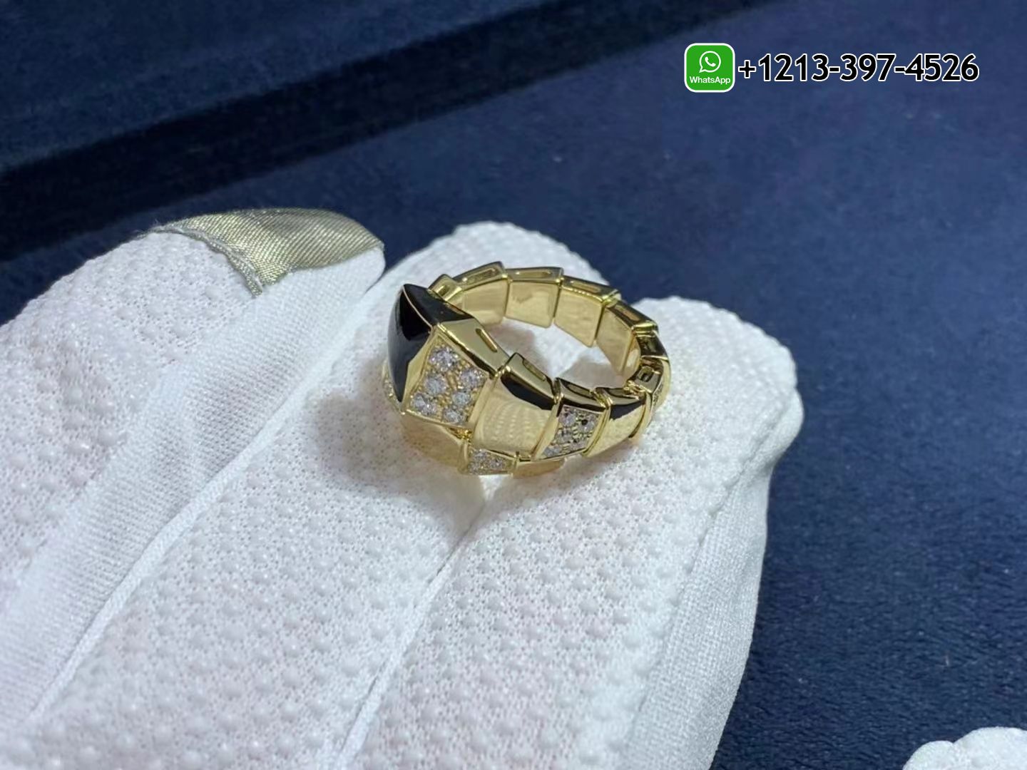 3alphikrju0 Custom Made Best Quality 1:1 Cheap Bulgari Serpenti Viper 18K Yellow Gold Onyx And Demi Pavé Diamonds One-Coil Ring - High Quality 18k Gold and Diamond Luxury Distinctive Collection Designer Jewelry Customized Factory Price - Image 8