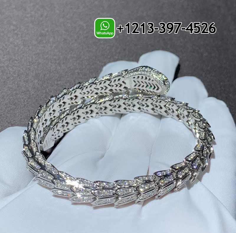 3crs2qzdbep Best Sellers 1:1 Quality Cheap Custom Made Bvlgari Serpenti 18k White Gold Pave Diamond & Emerald Eyes Bracelet - High Quality 18k Gold and Diamond Luxury Distinctive Collection Designer Jewelry Customized Factory Price - Image 2