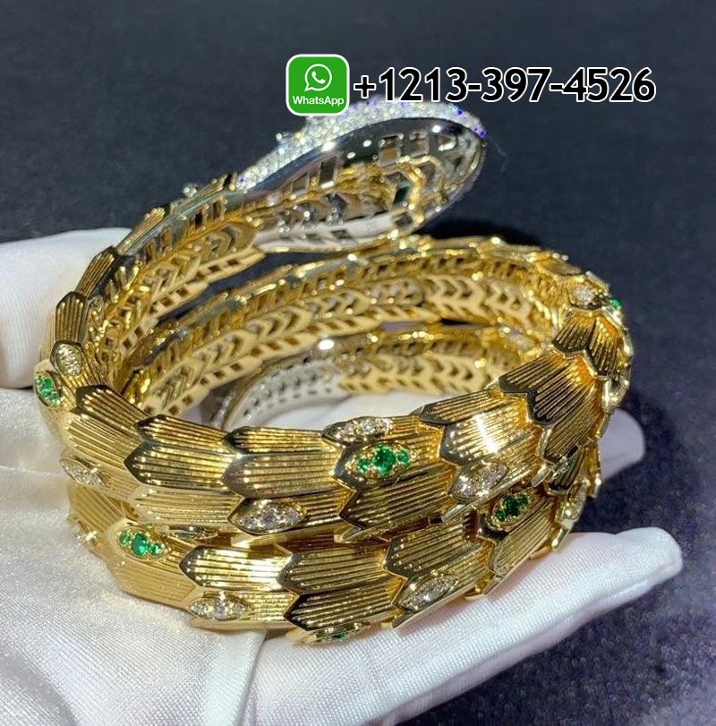 3drykehyibw Custom Made Best Quality 1:1 Bvlgari Serpenti 18K Yellow Gold Diamonds and Emerald High Jewellery Bracelet - High Quality 18k Gold and Diamond Luxury Distinctive Collection Designer Jewelry Customized Factory Price - Image 3