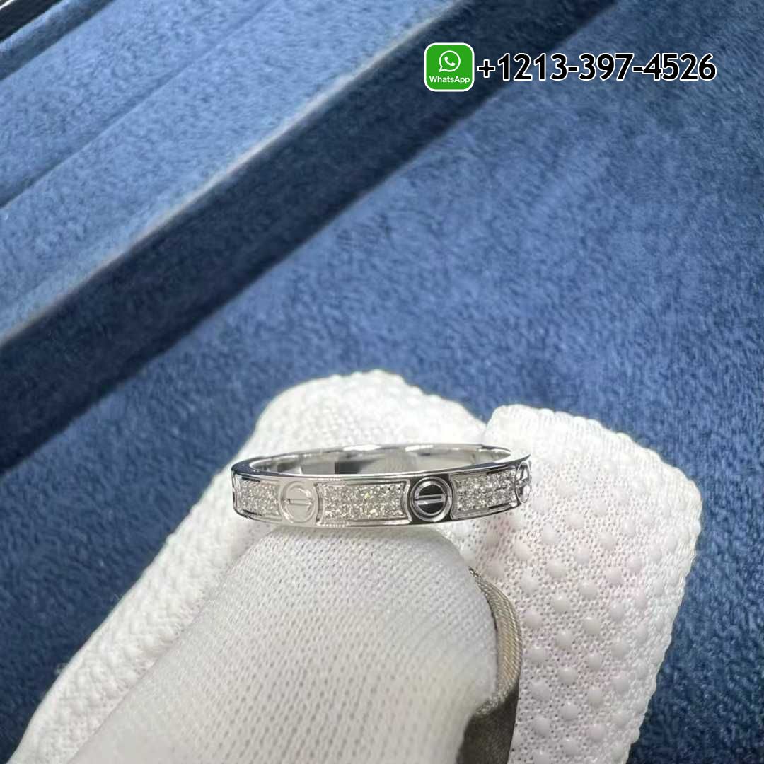 Custom Made Best Sellers Quality 1:1 Cartier LOVE 18k White Gold Diamond-paved 2.6MM Band Small Model Ring - High Quality 18k Gold and Diamond Luxury Distinctive Collection Designer Jewelry Customized Factory Price