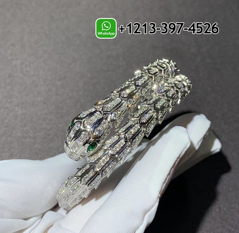 3ewcsaftsey Best Sellers 1:1 Quality Cheap Custom Made Bvlgari Serpenti 18k White Gold Pave Diamond & Emerald Eyes Bracelet - High Quality 18k Gold and Diamond Luxury Distinctive Collection Designer Jewelry Customized Factory Price - Image 7