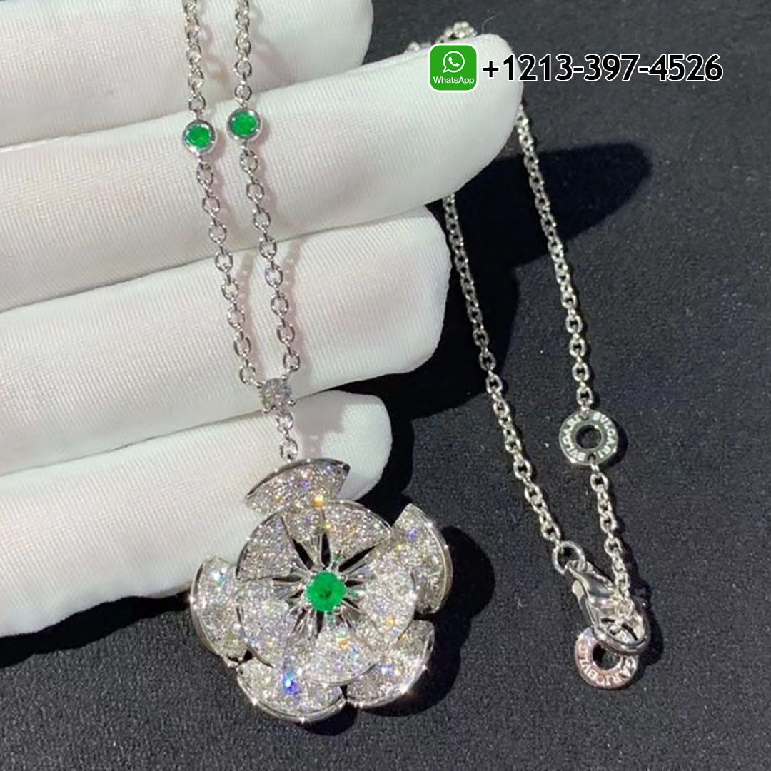 3h5gpffu41d Bvlgari Divas’ Dream 18k White Gold Pave Diamond & Emeralds Pendant Necklace - High Quality 18k Gold and Diamond Luxury Distinctive Collection Designer Jewelry Customized Factory Price - Image 2