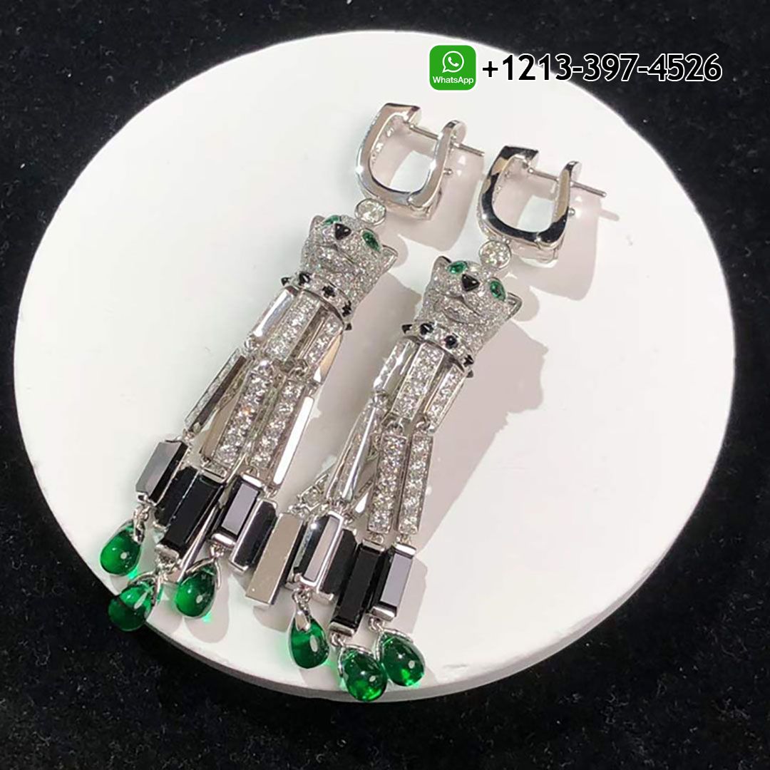 3kmbhfz4fo1 Best Sellers 1:1 Quality Cheap Custom Made Panthere de Cartier 18k White Gold Pave Diamond Onyx Emeralds Tassels Earrings - High Quality 18k Gold and Diamond Luxury Distinctive Collection Designer Jewelry Customized Factory Price - Image 10