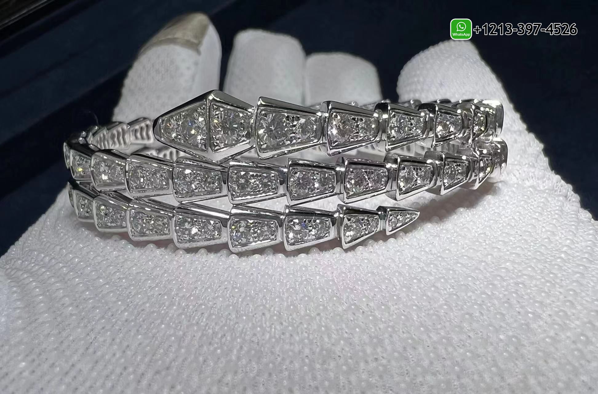 3lk52d1dfz2 Best Quality Bvlgari Serpenti Viper 18K White Gold & Pavé Diamond 2-Coil Bracelet - High Quality 18k Gold and Diamond Luxury Distinctive Collection Designer Jewelry Customized Factory Price - Image 3
