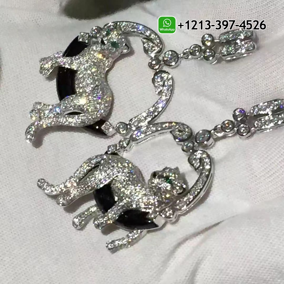 3wni2fit004 Best Sellers 1:1 Quality Cheap Custom Made Cartier 18k White Gold 6.05ct Diamond, Emerald & Onyx Panthère de Cartier Earrings - High Quality 18k Gold and Diamond Luxury Distinctive Collection Designer Jewelry Customized Factory Price - Image 2
