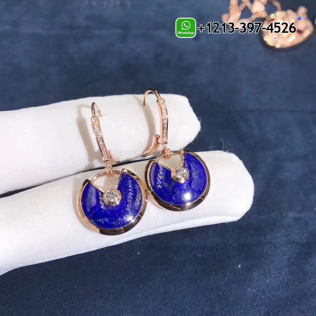 3zksh24wim2 Custom Made Best Sellers Quality 1:1 Cartier Amulette Lapis Lazuli Diamond 18 Karat Rose Gold Dangle Earrings - High Quality 18k Gold and Diamond Luxury Distinctive Collection Designer Jewelry Customized Factory Price - Image 2