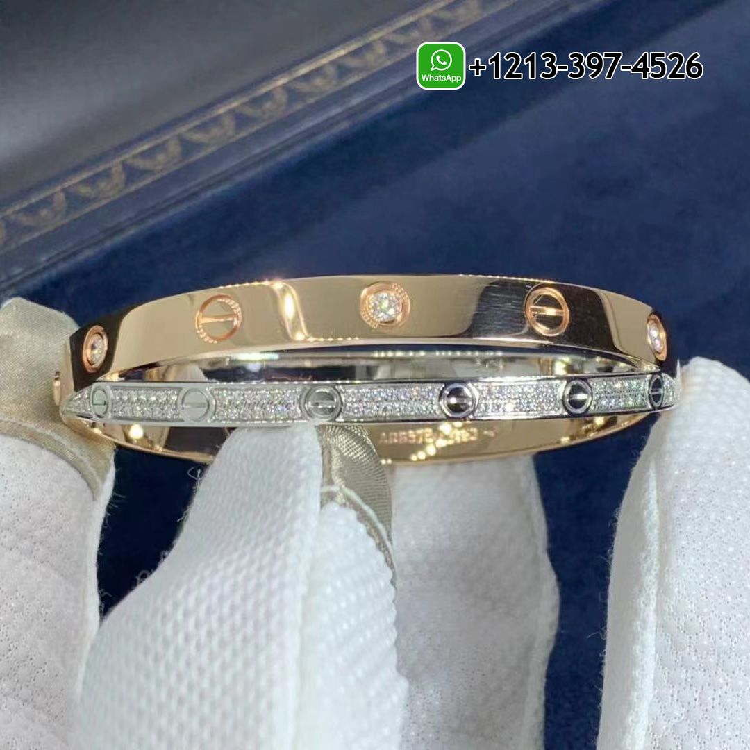 Custom Made Best Quality 1:1 Cartier 18K Pink & White Gold Pave Diamonds Double Love Bangle Bracelet - High Quality 18k Gold and Diamond Luxury Distinctive Collection Designer Jewelry Customized Factory Price 3zvsfc0hxxs