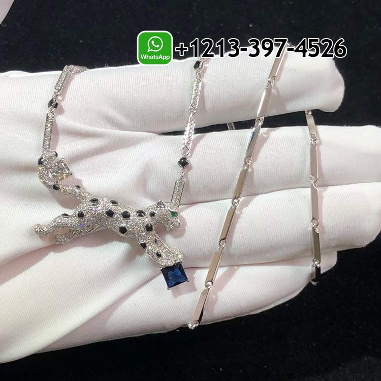 Custom Made Best Quality 1:1 Cartier Panthère De Cartier 18K White Gold Sapphire and Diamonds Necklace - High Quality 18k Gold and Diamond Luxury Distinctive Collection Designer Jewelry Customized Factory Price 44kyoh4gaya