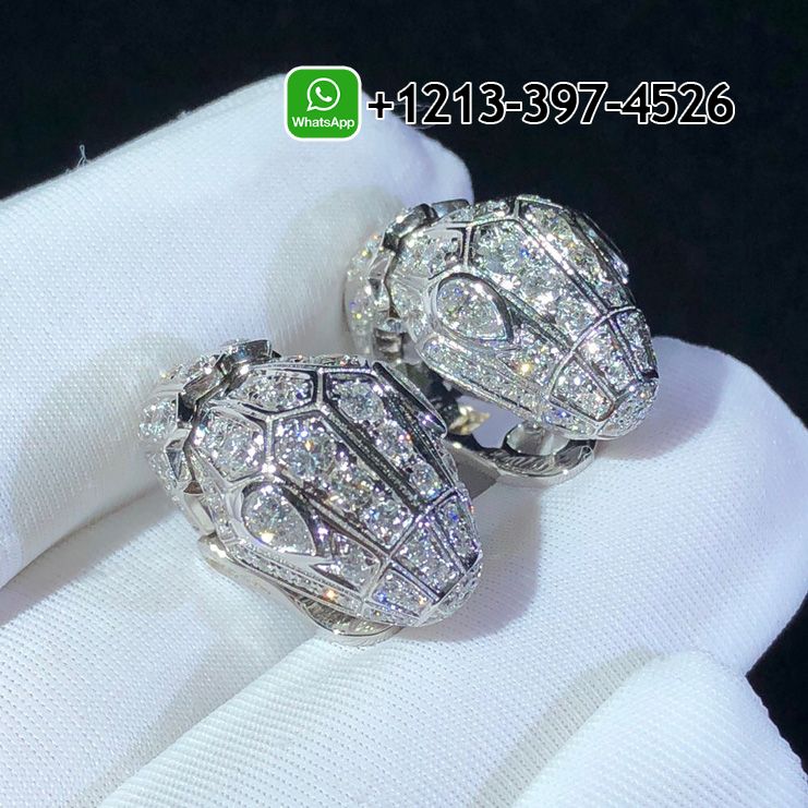 Custom Made Best Quality 1:1 Bvlgari Serpenti 18k White Gold Full Pave Diamonds Earrings - High Quality 18k Gold and Diamond Luxury Distinctive Collection Designer Jewelry Customized Factory Price 45nw5ryigrg