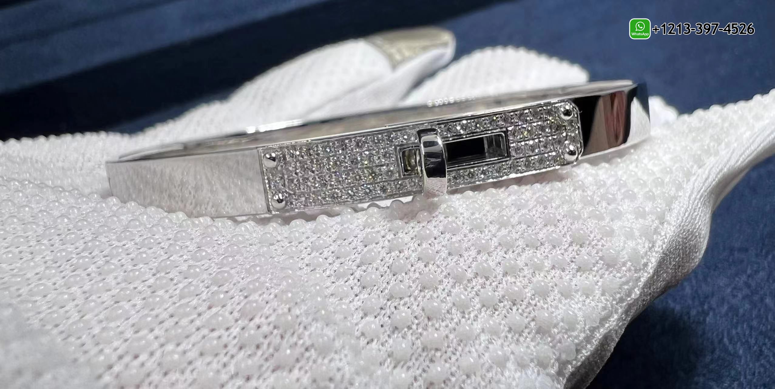 4cbeoypfqne Custom Made Best Sellers Quality 1:1 Copy Hermes Kelly Diamond 18k White Gold Small Model Bangle Bracelet - High Quality 18k Gold and Diamond Luxury Distinctive Collection Designer Jewelry Customized Factory Price - Image 2