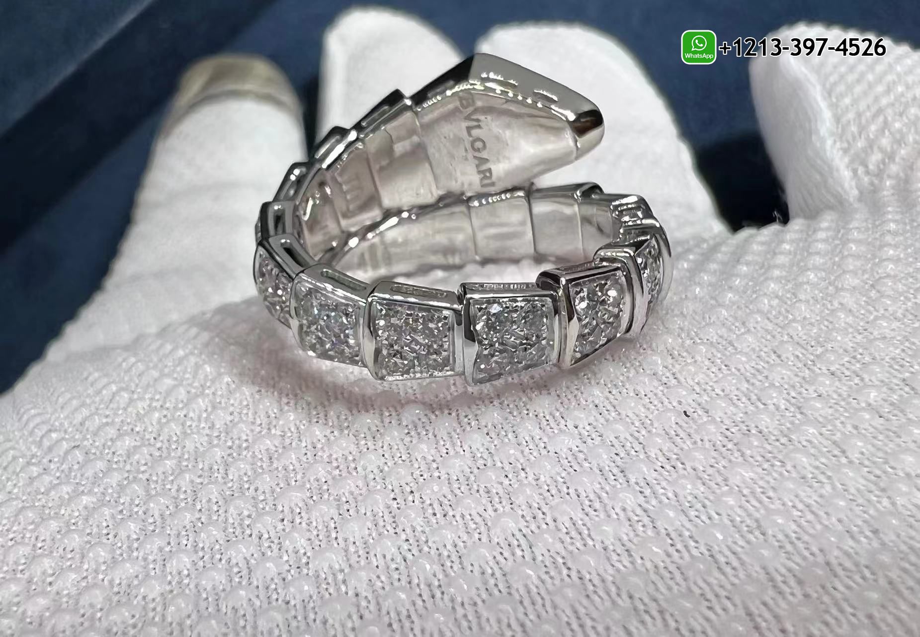 4eo2thcda1t Custom Made Best Sellers Quality 1:1 Copy Bulgari Serpenti Viper 18k White Gold Full Pave Diamond One-coil Ring - High Quality 18k Gold and Diamond Luxury Distinctive Collection Designer Jewelry Customized Factory Price - Image 8