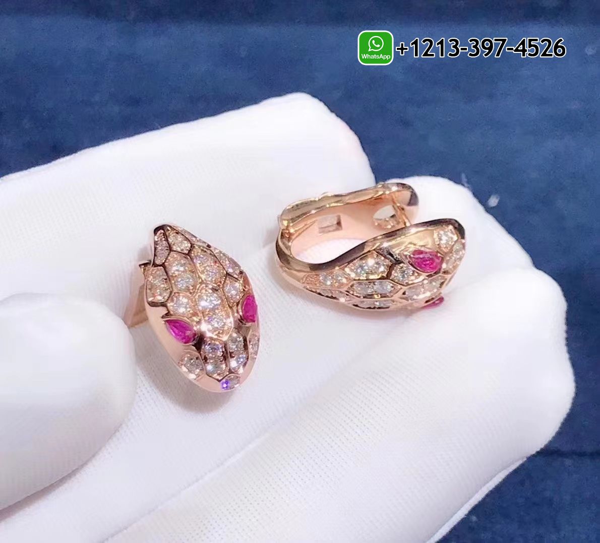 4svg1n1f5v1 Custom Made Best Quality 1:1 Bvlgari Serpenti 18K Rose Gold Rubellite and Diamond Earrings - High Quality 18k Gold and Diamond Luxury Distinctive Collection Designer Jewelry Customized Factory Price - Image 4