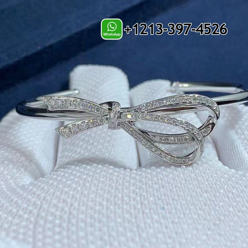 4uiagcq4h52 Custom Made Best Sellers Quality 1:1 Copy Tiffany & Co. 0.82 CTW Diamond 18 Karat White Gold Tiffany Bow Cuff Bracelet - High Quality 18k Gold and Diamond Luxury Distinctive Collection Designer Jewelry Customized Factory Price - Image 2